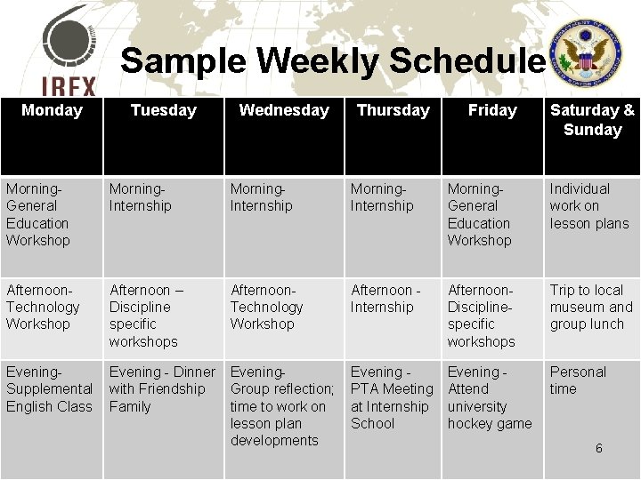 Sample Weekly Schedule Monday Tuesday Wednesday Thursday Friday Saturday & Sunday Morning. General Education