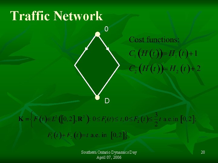 Traffic Network 0 D Southern Ontario Dynamics Day April 07, 2006 20 
