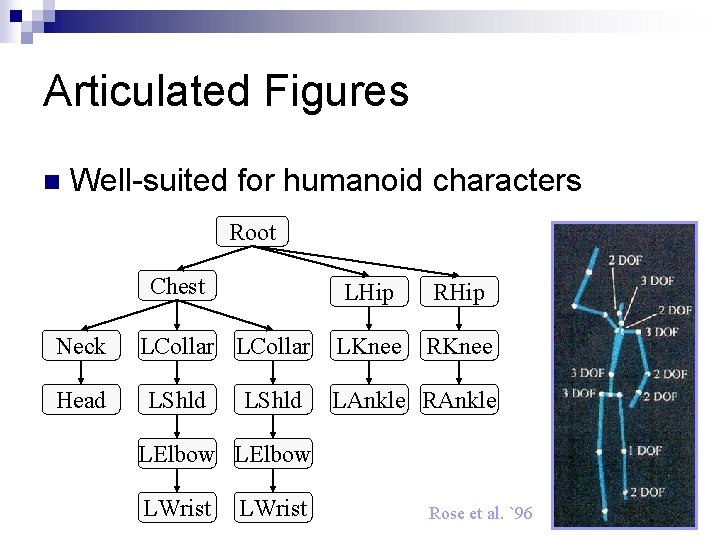 Articulated Figures n Well-suited for humanoid characters Root Chest Neck Head LCollar LShld LHip