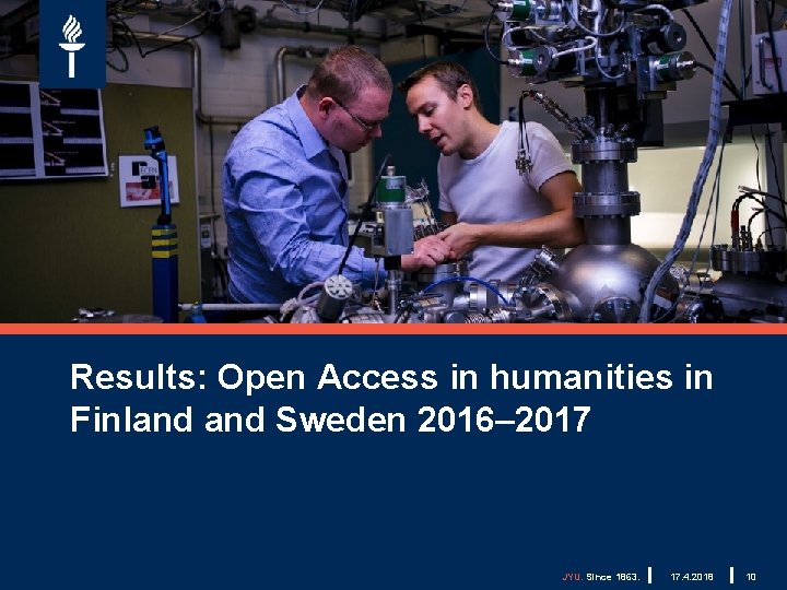 Results: Open Access in humanities in Finland Sweden 2016– 2017 JYU. Since 1863. 17.