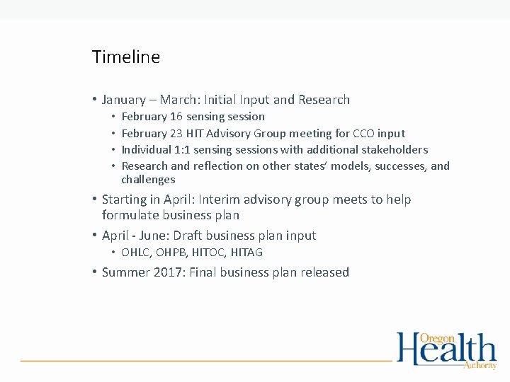 Timeline • January – March: Initial Input and Research • • February 16 sensing Timeline • January – March: Initial Input and Research • • February 16 sensing
