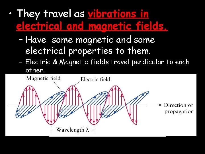  • They travel as vibrations in electrical and magnetic fields. – Have some