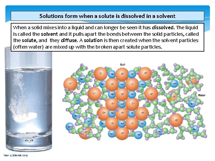 Solutions form when a solute is dissolved in a solvent When a solid mixes