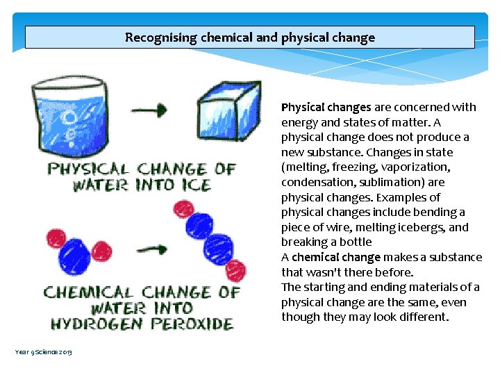 Recognising chemical and physical change Physical changes are concerned with energy and states of Recognising chemical and physical change Physical changes are concerned with energy and states of