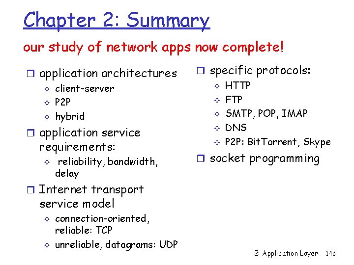 Chapter 2: Summary our study of network apps now complete! r application architectures v