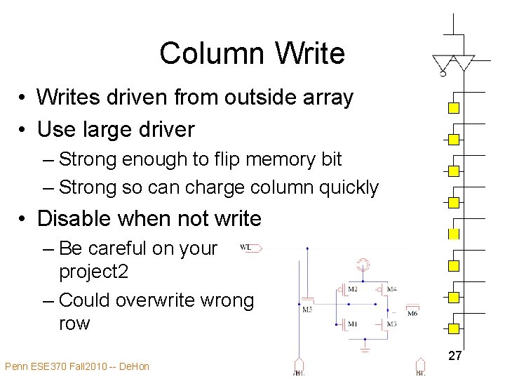 Column Write • Writes driven from outside array • Use large driver – Strong