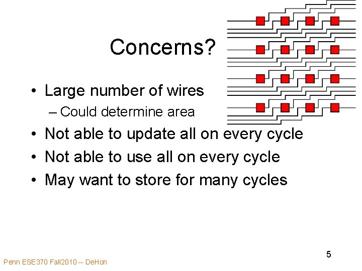 Concerns? • Large number of wires – Could determine area • Not able to