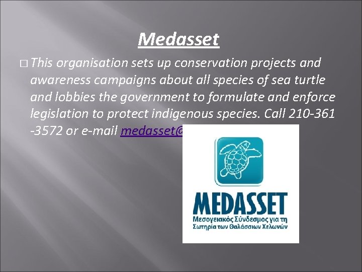 Medasset � This organisation sets up conservation projects and awareness campaigns about all species