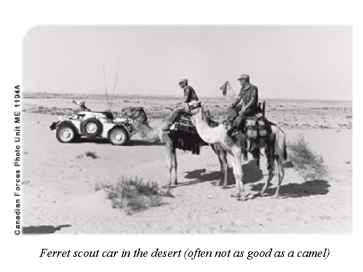 Ferret scout car in the desert (often not as good as a camel) 