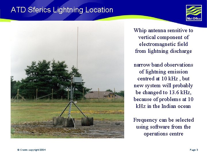 ATD Sferics Lightning Location Whip antenna sensitive to vertical component of electromagnetic field from