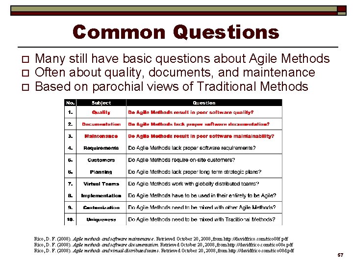 Common Questions o o o Many still have basic questions about Agile Methods Often