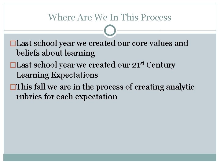 Where Are We In This Process �Last school year we created our core values