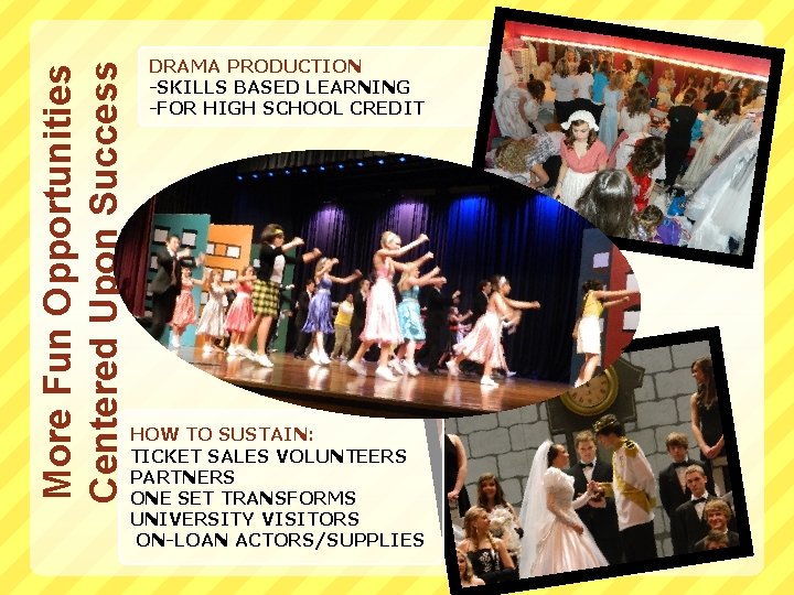 More Fun Opportunities Centered Upon Success DRAMA PRODUCTION -SKILLS BASED LEARNING -FOR HIGH SCHOOL