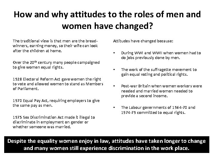 How and why attitudes to the roles of men and women have changed? The How and why attitudes to the roles of men and women have changed? The
