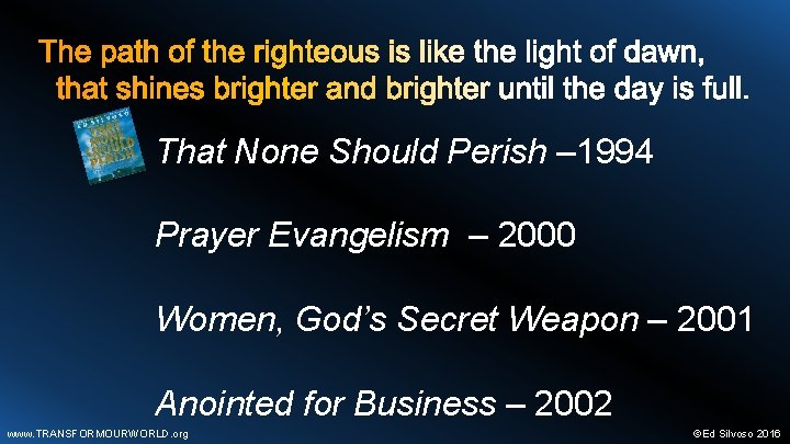 That None Should Perish – 1994 Prayer Evangelism – 2000 Women, God’s Secret Weapon
