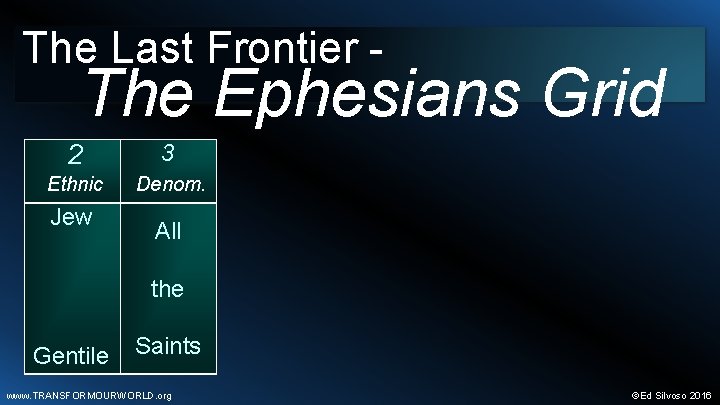 The Last Frontier - The Ephesians Grid 2 3 Ethnic Denom. Jew All the