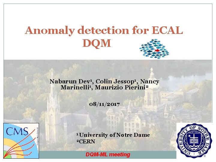 Anomaly detection for ECAL DQM Nabarun Dev 1, Colin Jessop 1, Nancy Marinelli 1,