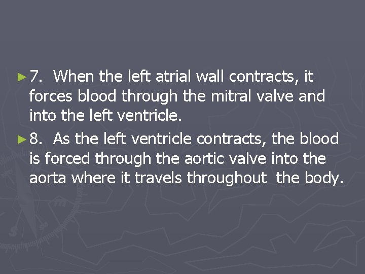 ► 7. When the left atrial wall contracts, it forces blood through the mitral