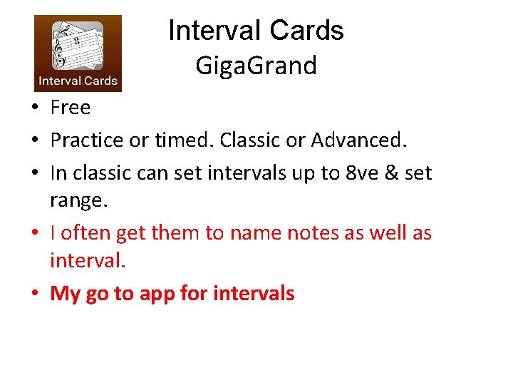Interval Cards Giga. Grand • Free • Practice or timed. Classic or Advanced. •