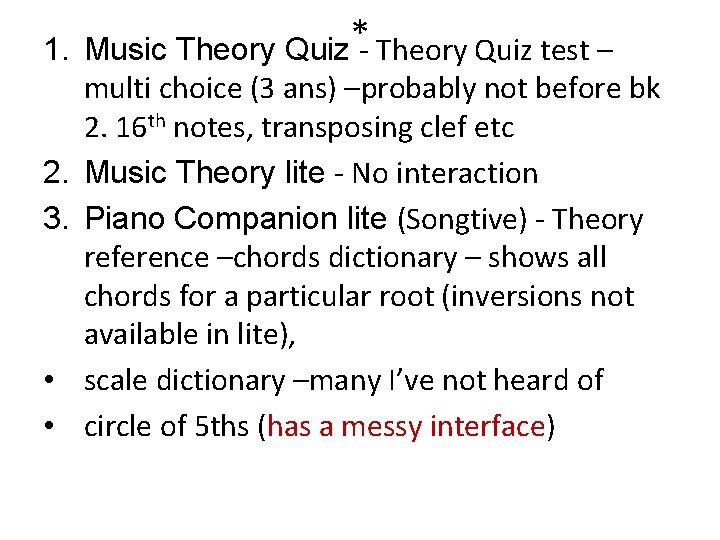 * 1. Music Theory Quiz - Theory Quiz test – multi choice (3 ans)