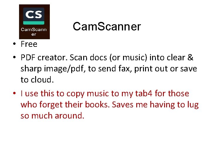 Cam. Scanner • Free • PDF creator. Scan docs (or music) into clear &