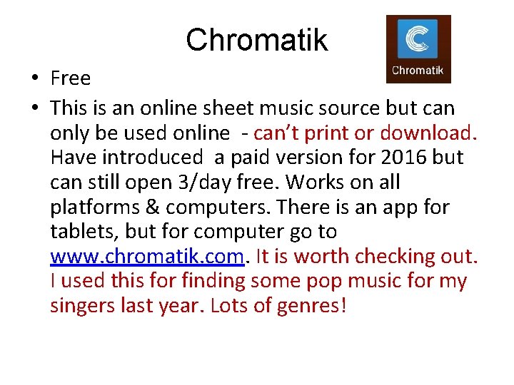 Chromatik • Free • This is an online sheet music source but can only