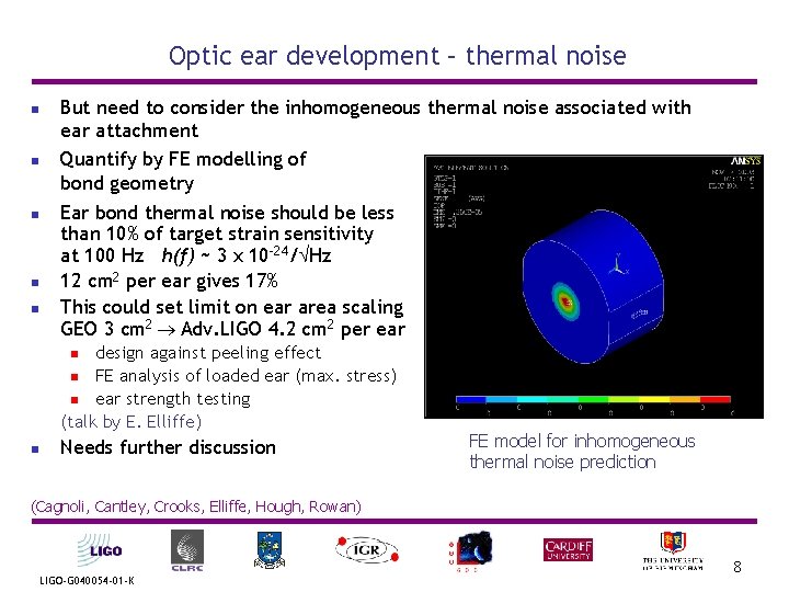 Optic ear development – thermal noise n n n But need to consider the Optic ear development – thermal noise n n n But need to consider the