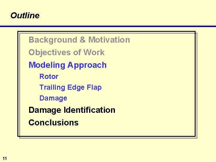 Outline Background & Motivation Objectives of Work Modeling Approach Rotor Trailing Edge Flap Damage