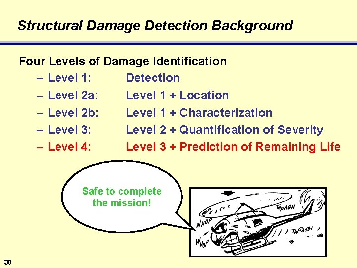 Structural Damage Detection Background Four Levels of Damage Identification – Level 1: Detection –