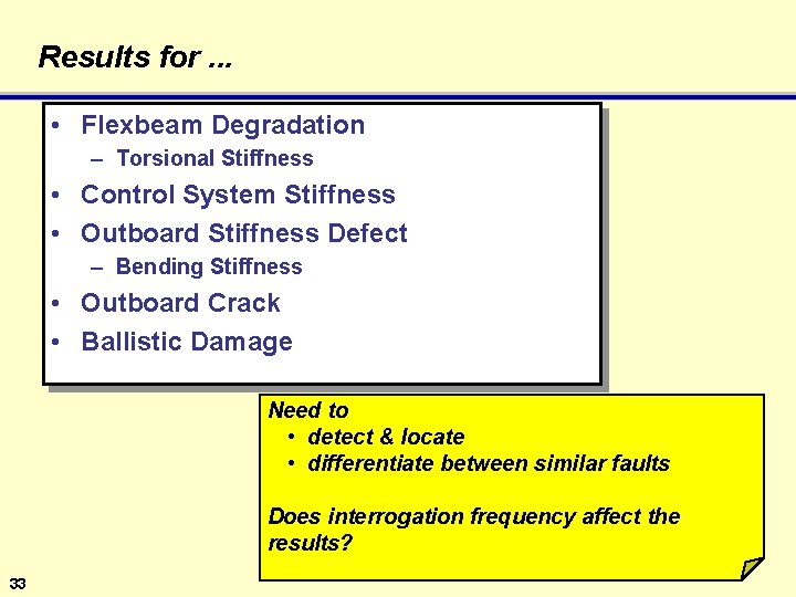 Results for. . . • Flexbeam Degradation – Torsional Stiffness • Control System Stiffness