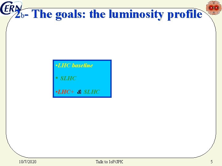 2 b- The goals: the luminosity profile • LHC baseline • SLHC • LHC+
