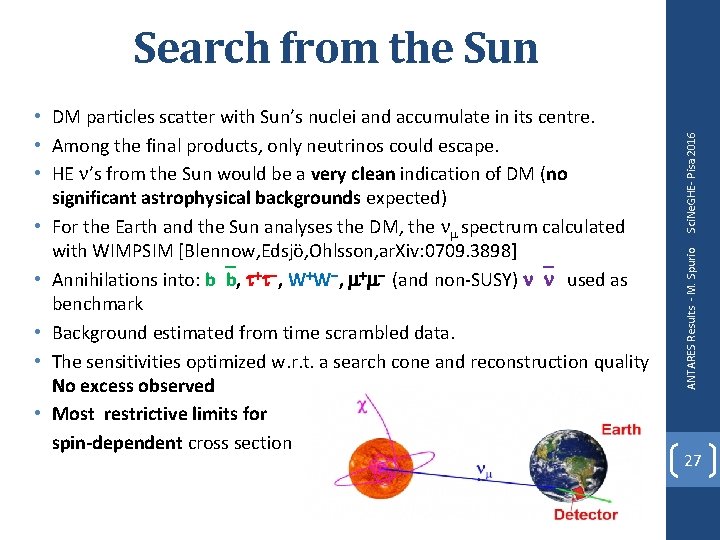 ANTARES Results - M. Spurio • DM particles scatter with Sun’s nuclei and accumulate ANTARES Results - M. Spurio • DM particles scatter with Sun’s nuclei and accumulate