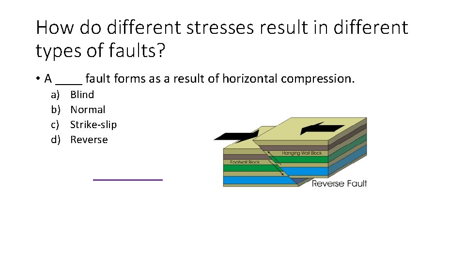 How do different stresses result in different types of faults? • A ____ fault How do different stresses result in different types of faults? • A ____ fault
