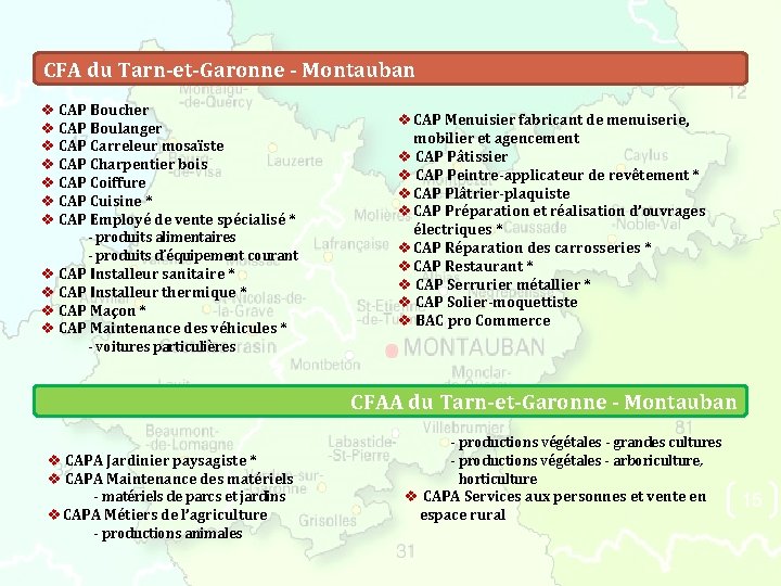 CFA du Tarn-et-Garonne - Montauban v CAP Boucher v CAP Boulanger v CAP Carreleur