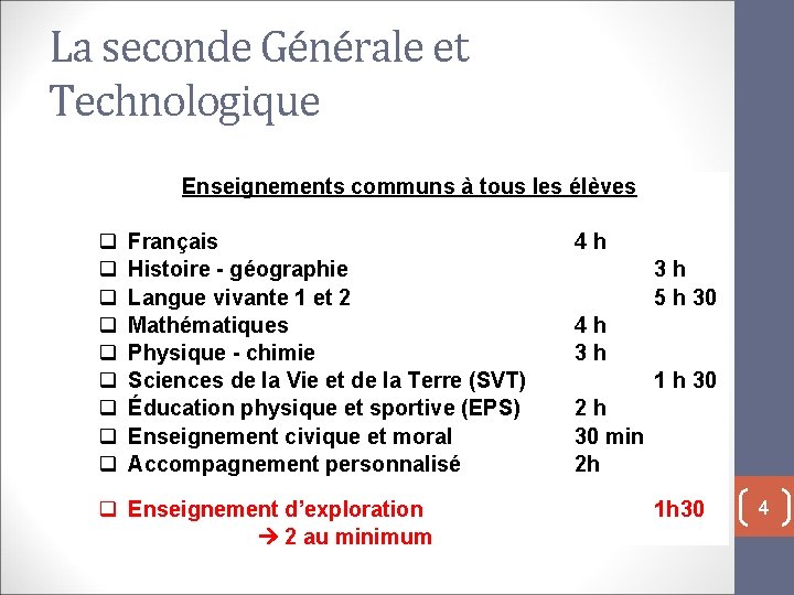 La seconde Générale et Technologique Enseignements communs à tous les élèves q q q La seconde Générale et Technologique Enseignements communs à tous les élèves q q q