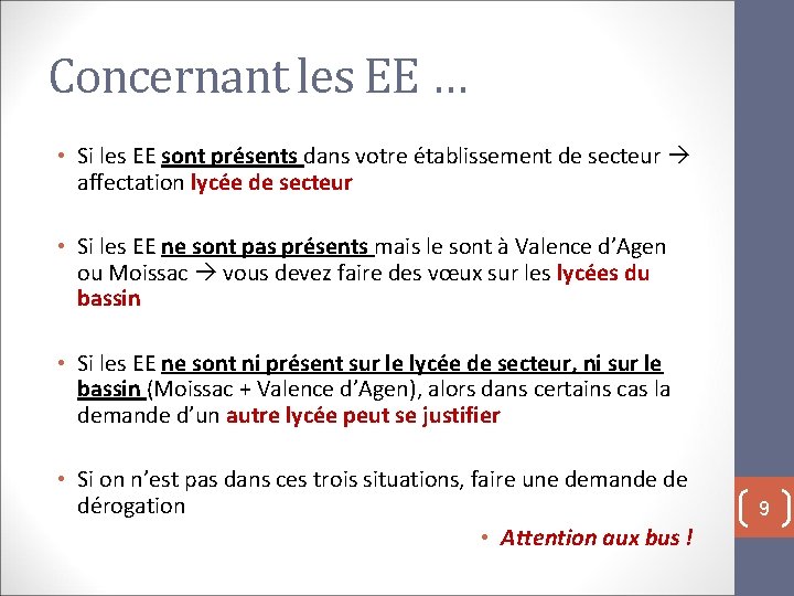 Concernant les EE … • Si les EE sont présents dans votre établissement de Concernant les EE … • Si les EE sont présents dans votre établissement de