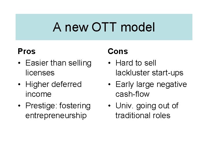 A new OTT model Pros • Easier than selling licenses • Higher deferred income