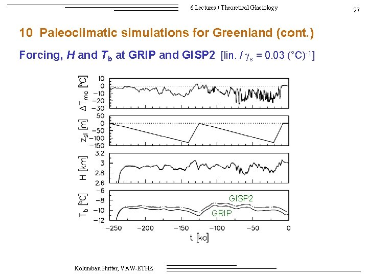 6 Lectures / Theoretical Glaciology 10 Paleoclimatic simulations for Greenland (cont. ) Forcing, H