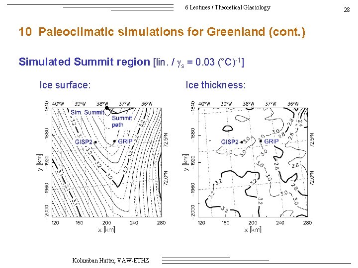 6 Lectures / Theoretical Glaciology 10 Paleoclimatic simulations for Greenland (cont. ) Simulated Summit