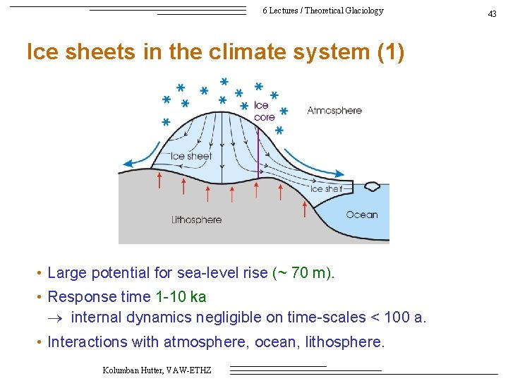 6 Lectures / Theoretical Glaciology Ice sheets in the climate system (1) • Large