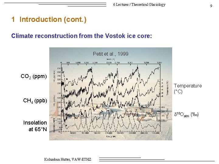 6 Lectures / Theoretical Glaciology 9 1 Introduction (cont. ) Climate reconstruction from the