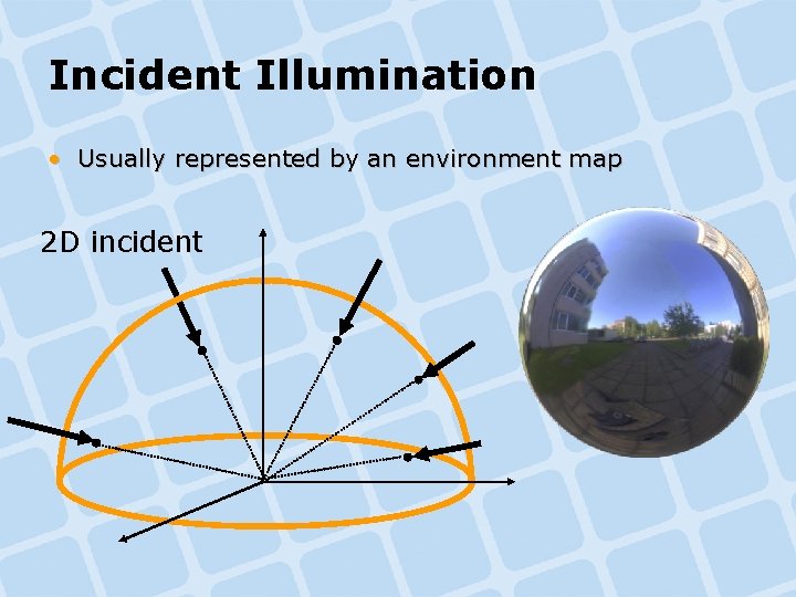 Incident Illumination • Usually represented by an environment map 2 D incident Incident Illumination • Usually represented by an environment map 2 D incident