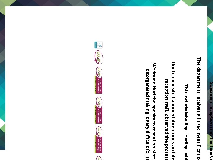 Specimen reception is at the heart o The department receives all specimens from co