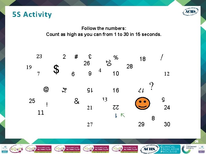 5 S Activity Follow the numbers: Count as high as you can from 1