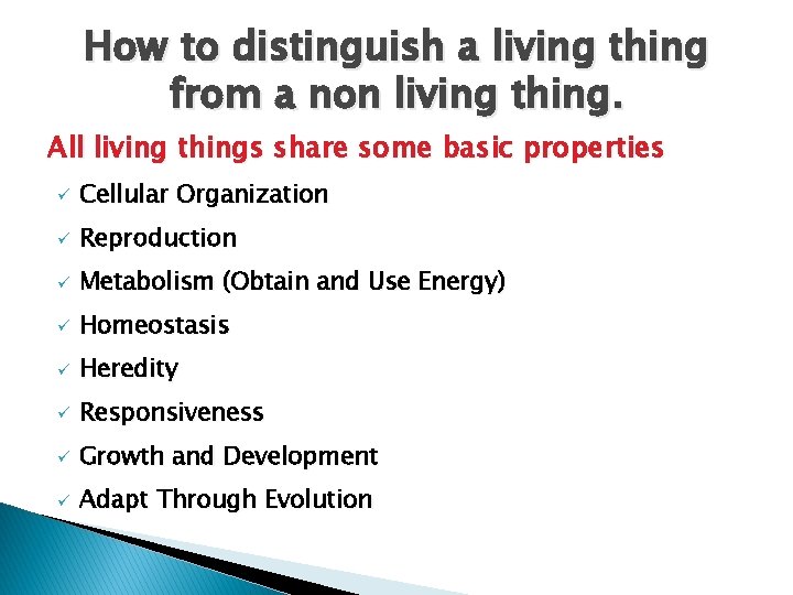 How to distinguish a living thing from a non living thing. All living things How to distinguish a living thing from a non living thing. All living things