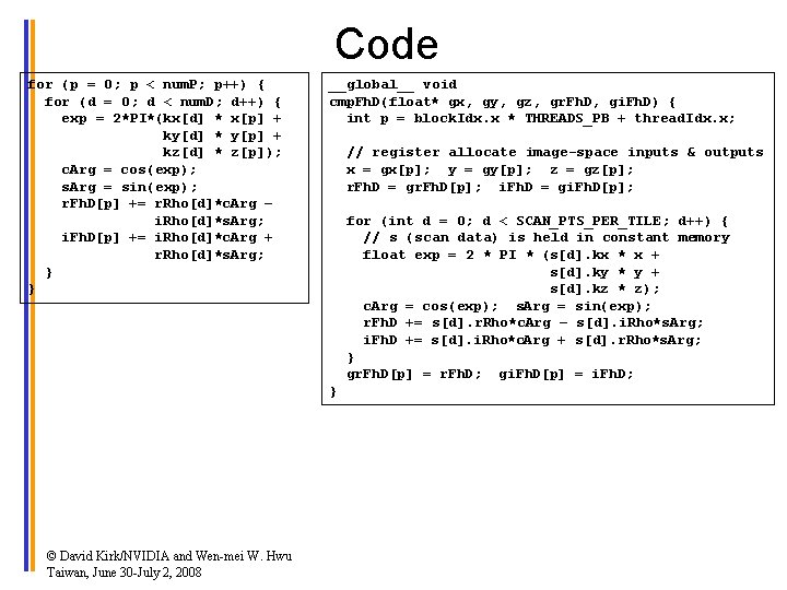 Code for (p = 0; p < num. P; p++) { for (d =