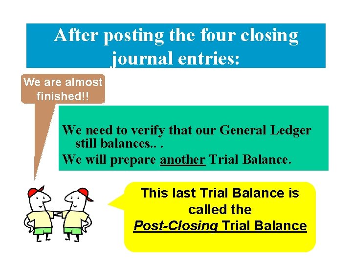 After posting the four closing journal entries: We are almost finished!! We need to