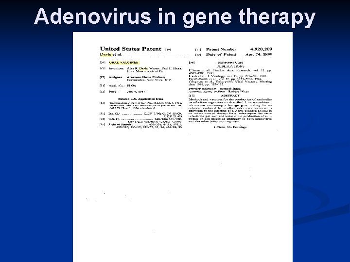 Adenovirus in gene therapy 