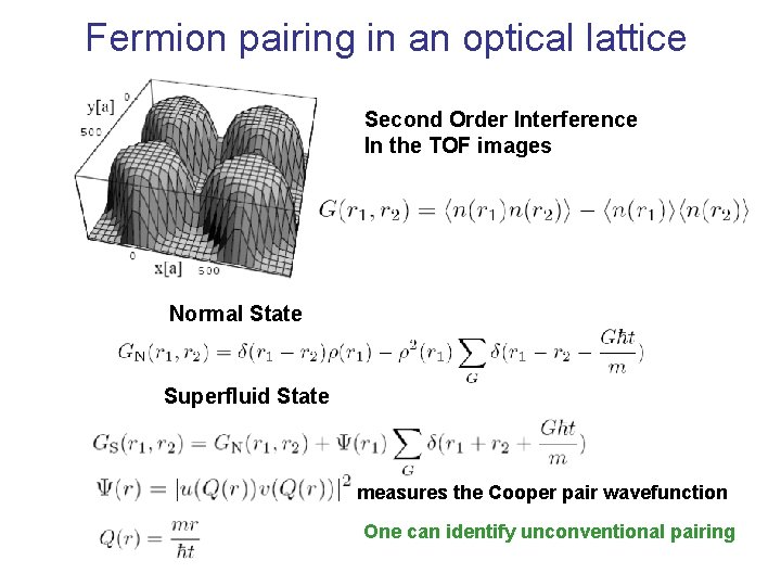 Fermion pairing in an optical lattice Second Order Interference In the TOF images Normal