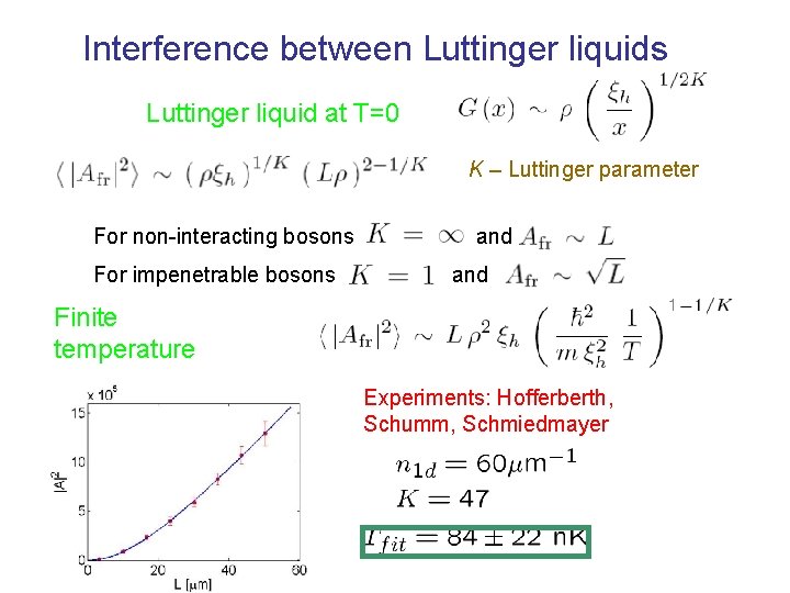 Interference between Luttinger liquids Luttinger liquid at T=0 K – Luttinger parameter For non-interacting